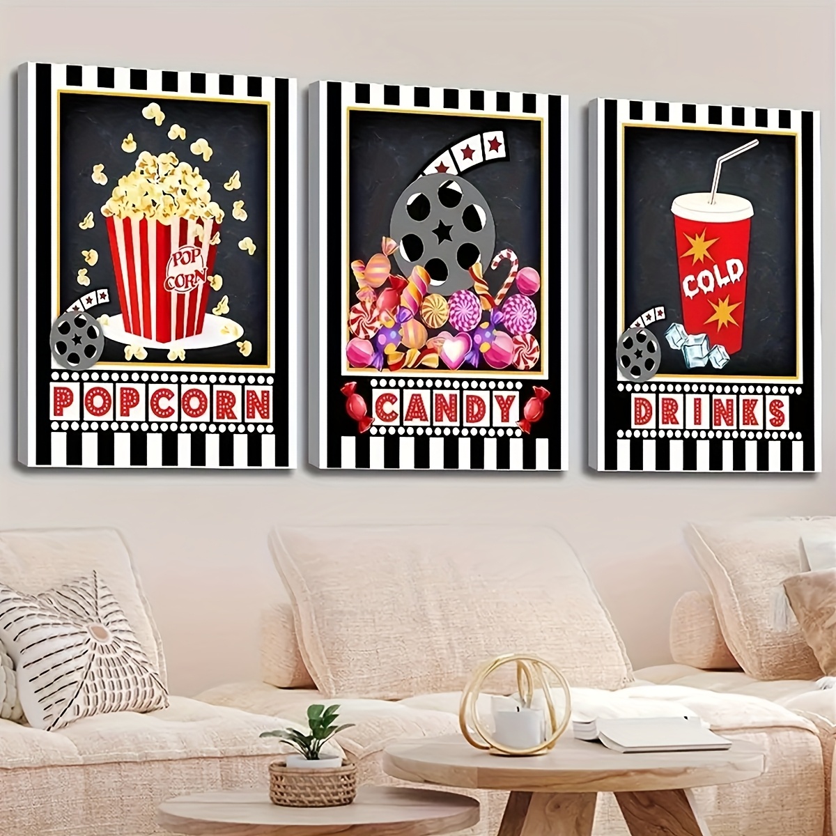 Home Cinema Logo - 3 stuks frameloze muur art deco,