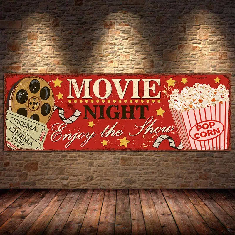 Vintage Home Cinema - Cinema Teken Canvas Schilderij Abstract Retro