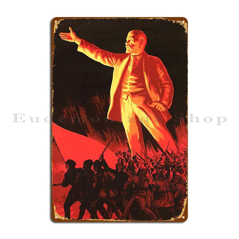 Vintage Home Cinema - Vladimir Lenin Vintage Propaganda Poster Metalen