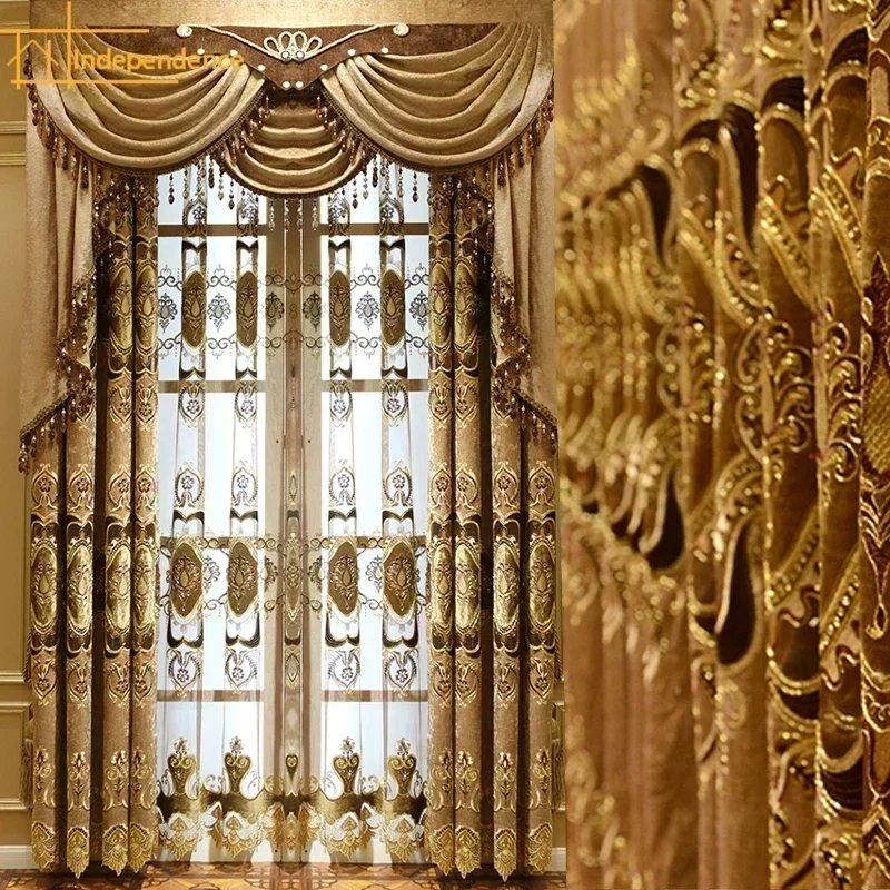 Blackout Curtain Thick - Europese stijl geborduurde luxe paleisgordijnen Luxe